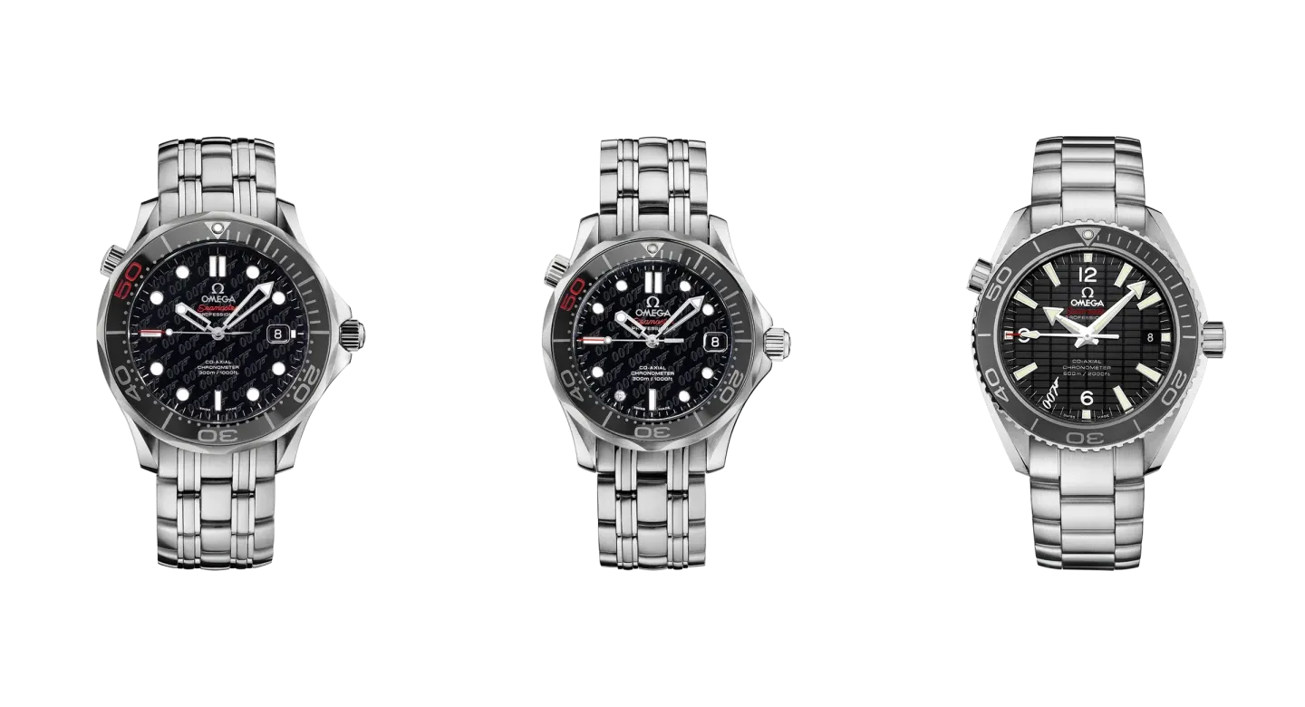 A két 2012-es Bond at 50 Seamaster és a Skyfall Planet Ocean eredeti, átlátszó hátterű óraképei