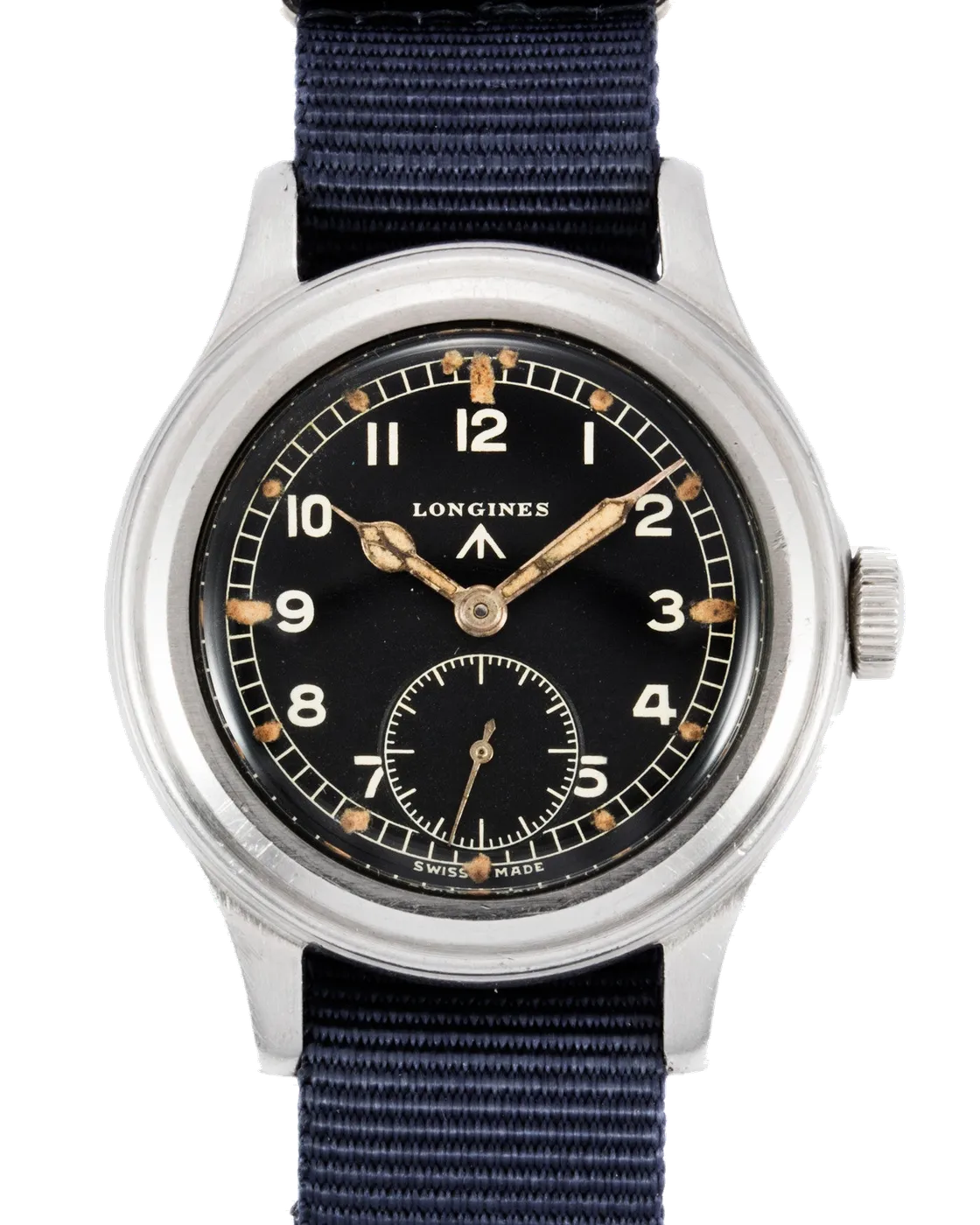 Longines W.W.W. karóra lépcsős tokperemmel és jellegzetes óramutatóval, átlátszó háttéren