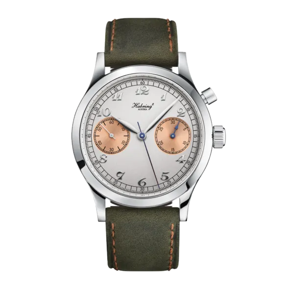 Habring² Chrono-Felix Breguet Salmon-Panda, lazacszínű segédszámlapokkal és egyetlen kronográfnyomógombbal.