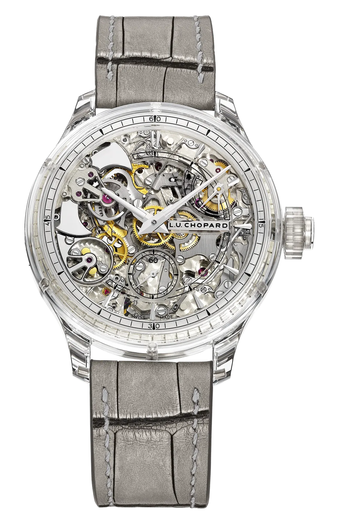 A Chopard L.U.C Full Strike Sapphire átlátszó percütője