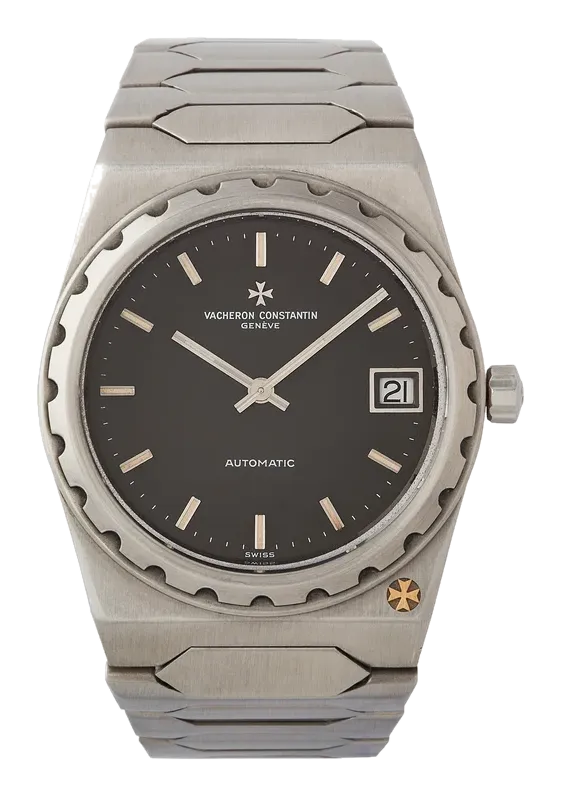 Vacheron Constantin 222 sötét számlappal, bordázott lünettával, integrált acél szíjon